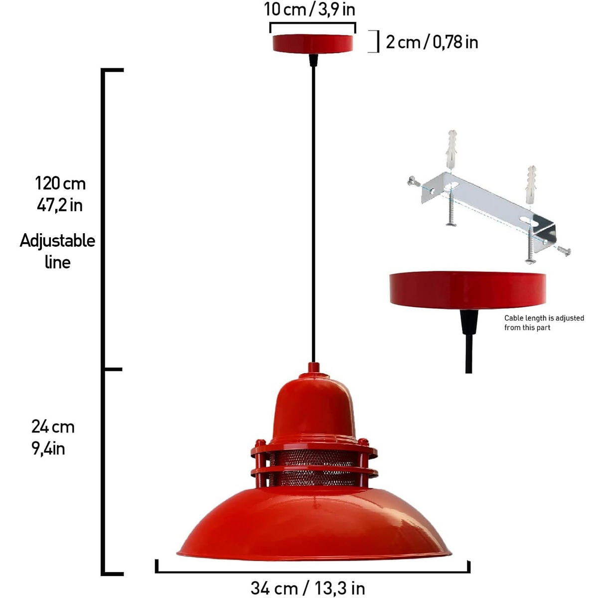 PENDELLEUCHTE Leuchtturm 34/24 - Rot, Metall (34/34/24cm) - Bamyum