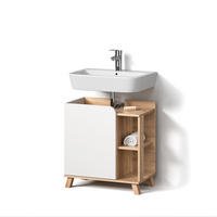 WASCHBECKENUNTERSCHRANK Marano Sonoma/Weiß 60 x 65 cm mit Tür und offenen Fächern - Weiß/Sonoma Eiche, Holzwerkstoff (60/65/35cm) - Livinity®