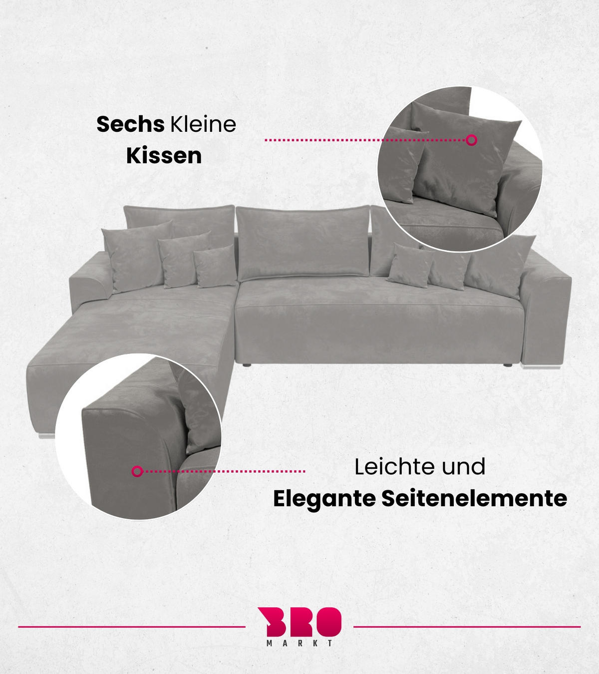 ECKSOFA Sydney mit Schlaffunktion Grau Plüsch - Grau, Textil (280/184cm) - Bromarkt