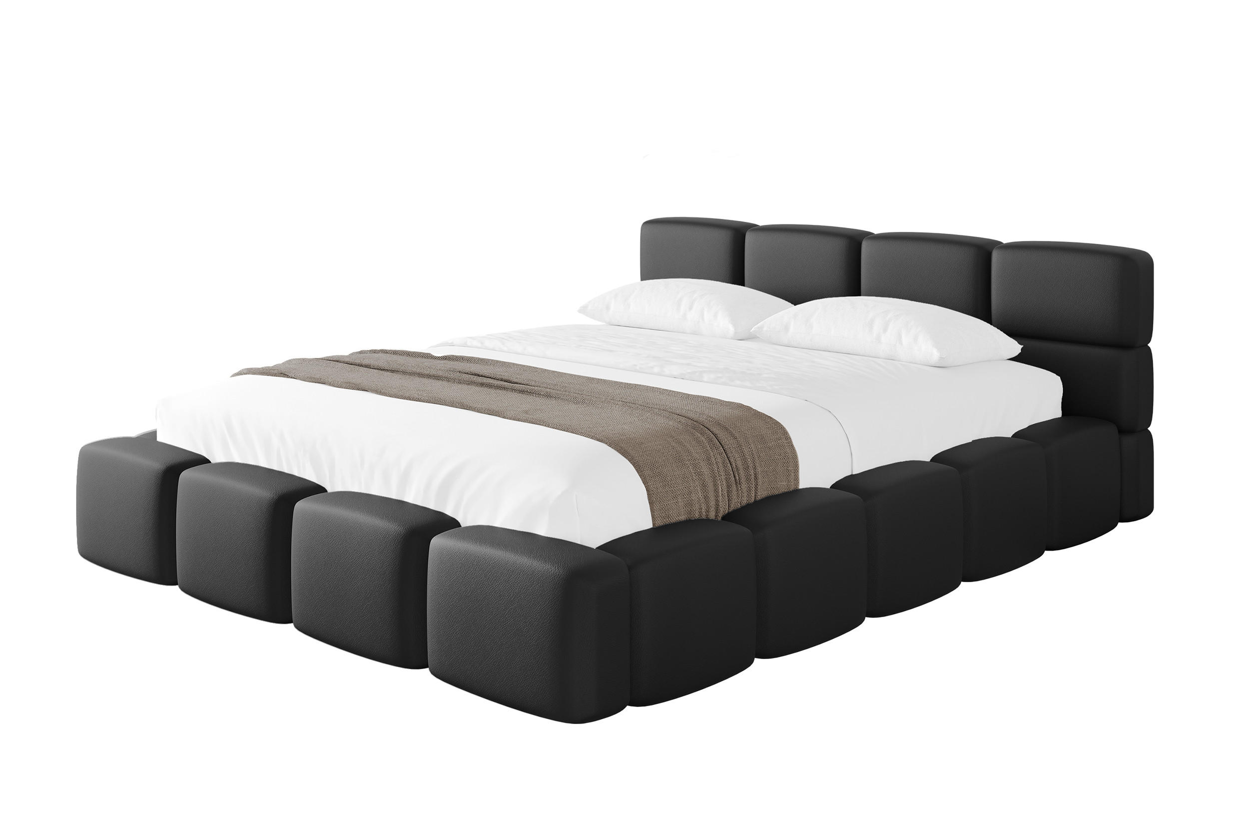 POLSTERBETT mit Bettkasten, Lattenrost mit Matratze H3/H4, Kopfteil, Boxbett, mit Stauraum - NATA-v1 180x200 Schwarz - Schwarz, Holzwerkstoff/Textil (180/200cm) - ALTDECOR