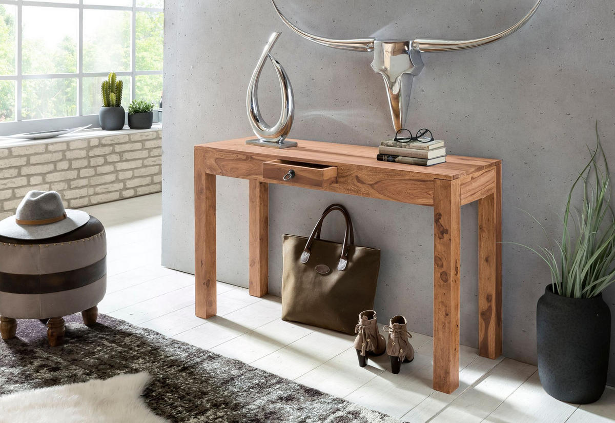 KONSOLENTISCH Akazienholz Schublade Landhausstil NAKO, Beige 120x40x70 cm - Beige, Holz/Metall (40/120/70cm) - KADIMA DESIGN