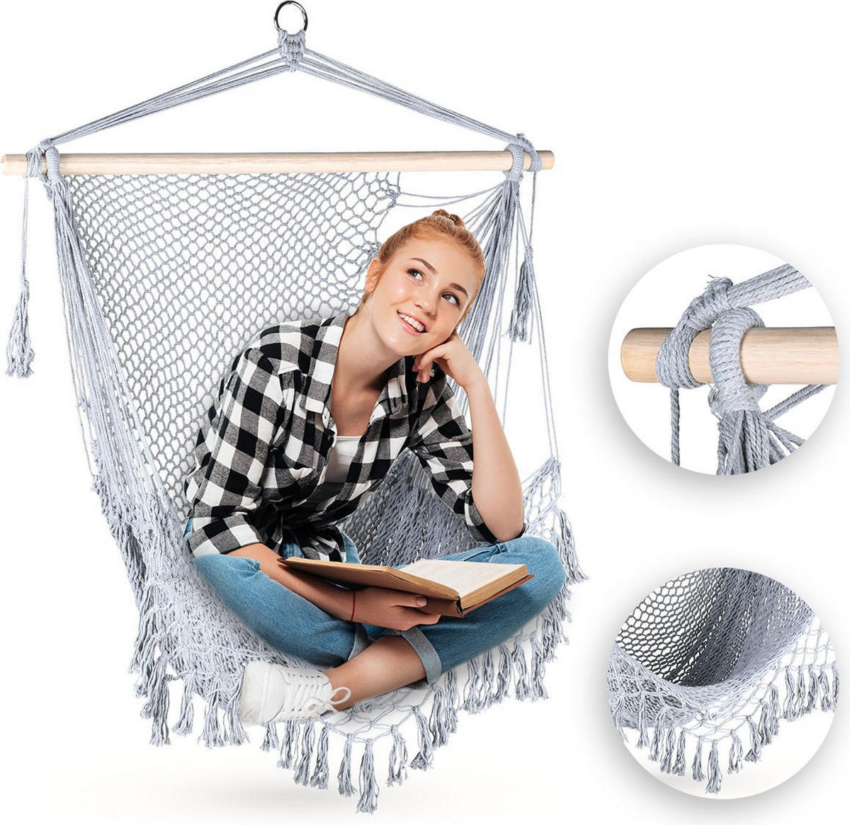 HÄNGESESSEL bis 120 kg - Grau, Textil (280/96/105cm) - Outtec