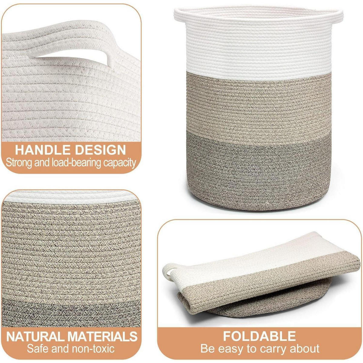 WÄSCHEKORB geflochten mit Henkel 37x37x50 cm Farbverlauf Braun - Multicolor, Textil (38/50/38cm)