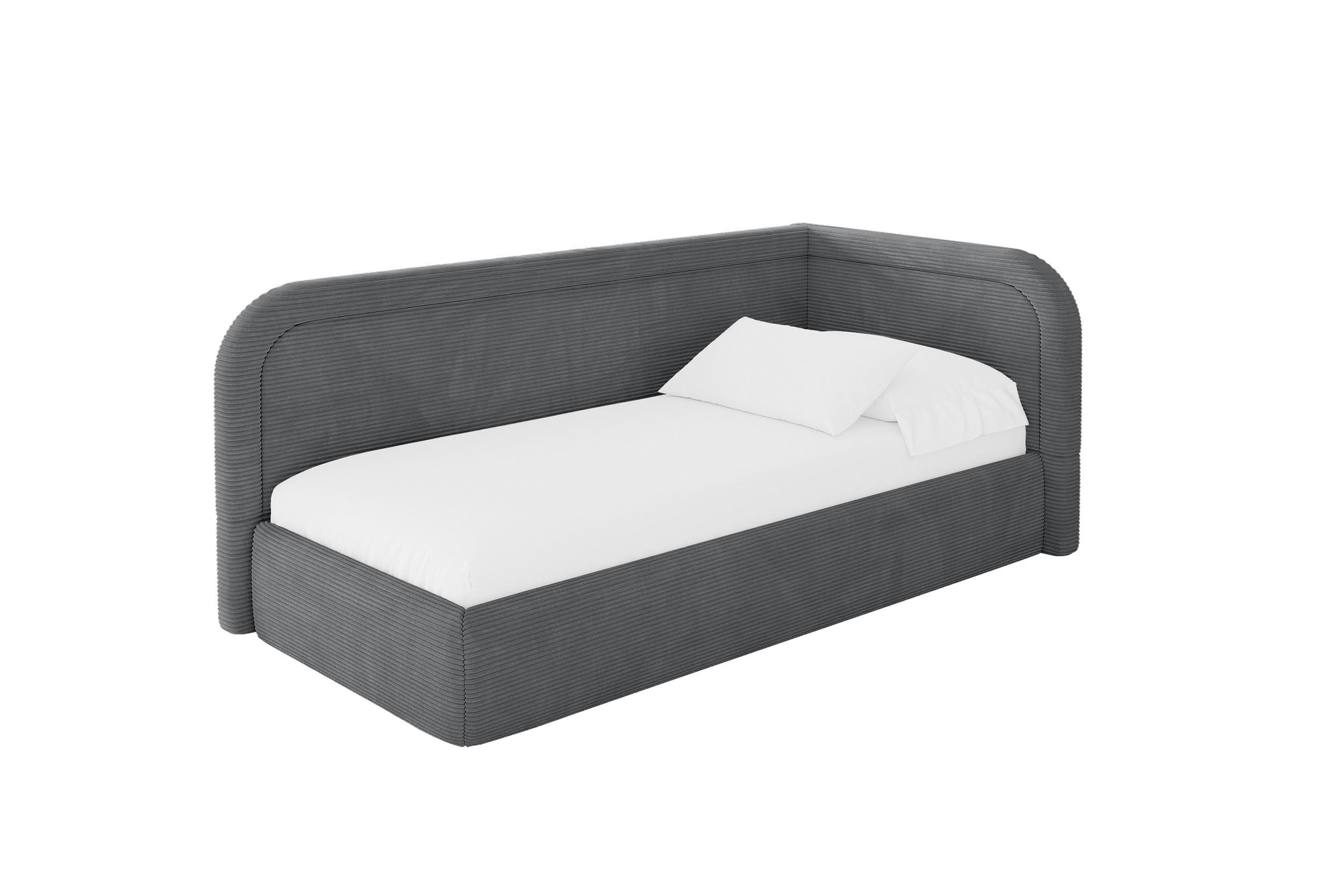EINZELLBETT Jugendbett mit Bettkasten, Links - JOVY 90x200 Dunkelgrau - Graphitfarben, Holzwerkstoff/Textil (90/200cm) - ALTDECOR