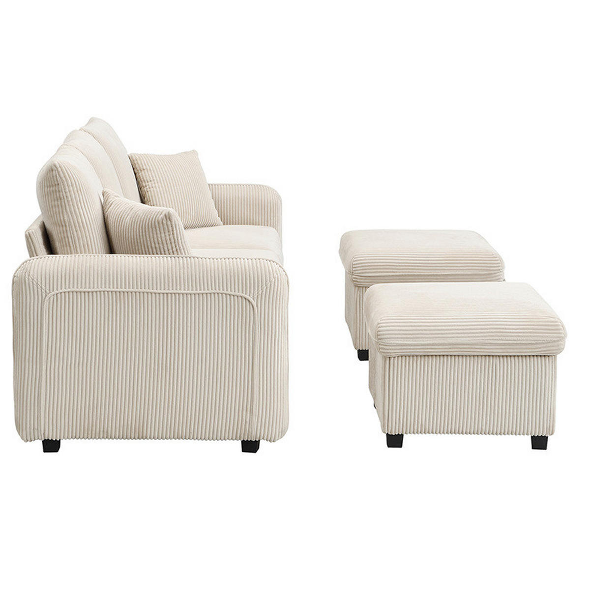 WOHNLANDSCHAFT mit Schlaffunktion, Stauraum und Cord-Bezug in Beige,188/186/86 cm - Beige, Kunststoff (188/86/186cm) - Flora Grace
