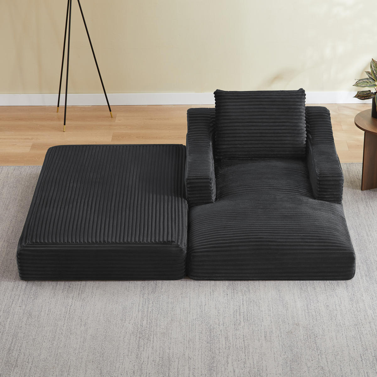 SOFAELEMENT 160/100/85 cm Dunkelgrau Cord mit Aufbewahrungstasche - Dunkelgrau, Textil (162/68/100cm) - Oxeza