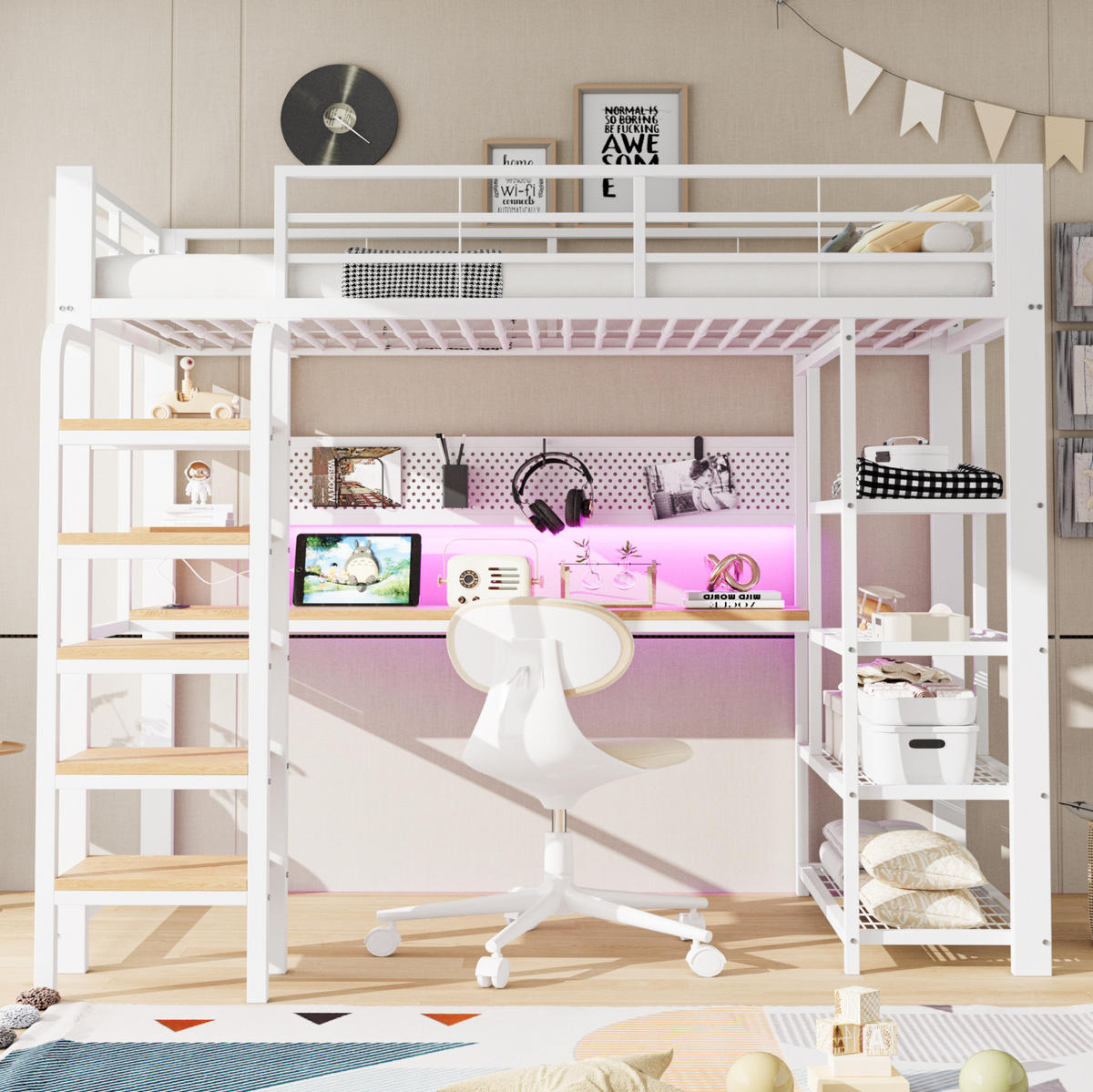 HOCHBETT 90/200 cm Weiß mit LED und Steckdosen - Weiß, Metall (90/200cm) - MIVRAY