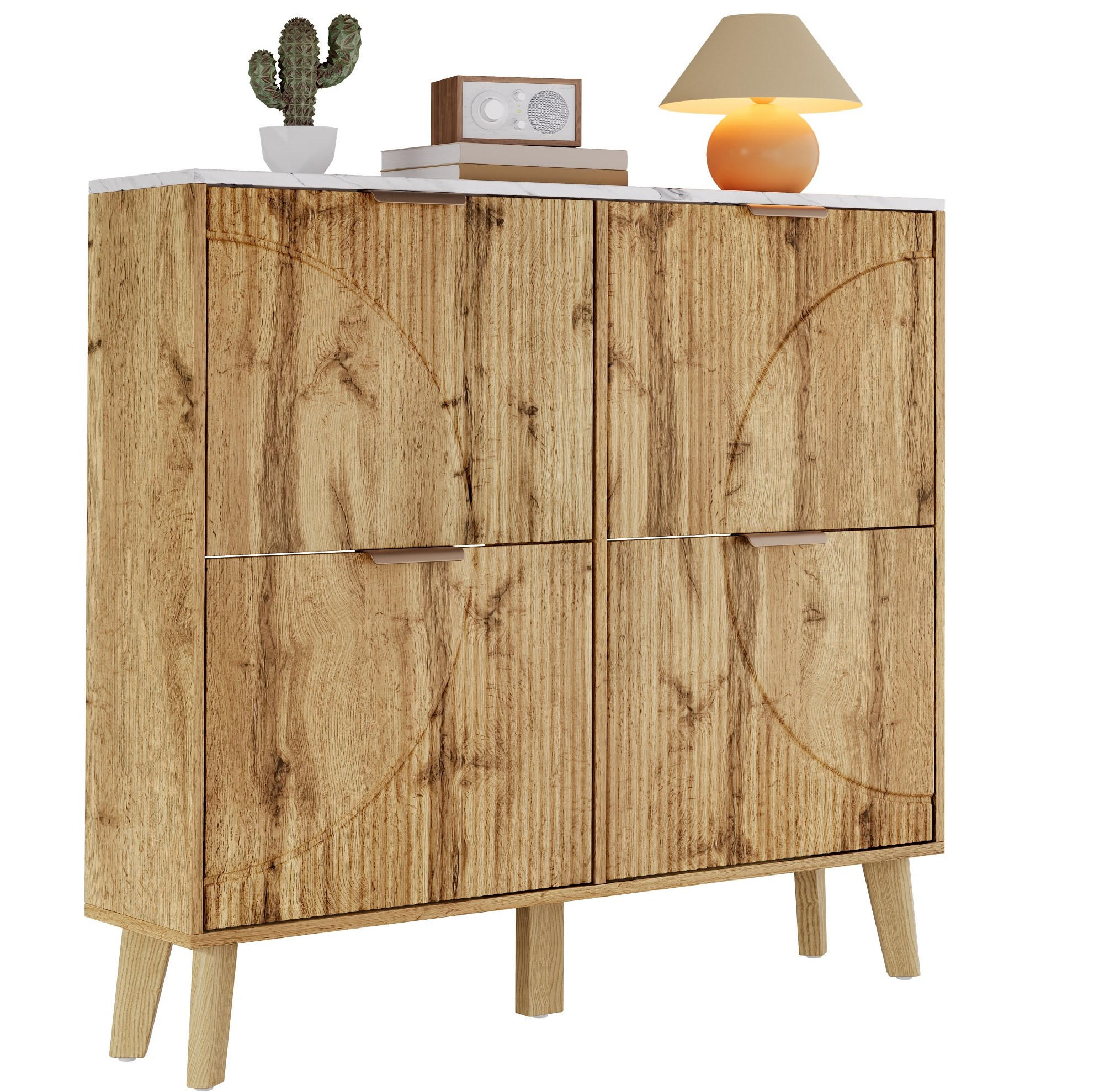 SCHUHSCHRANK mit 4 Klapptüren 105 x 24 x 95,5 cm MDF Natural - Naturfarben, Holz (24/95.5/105cm) - Beauniv