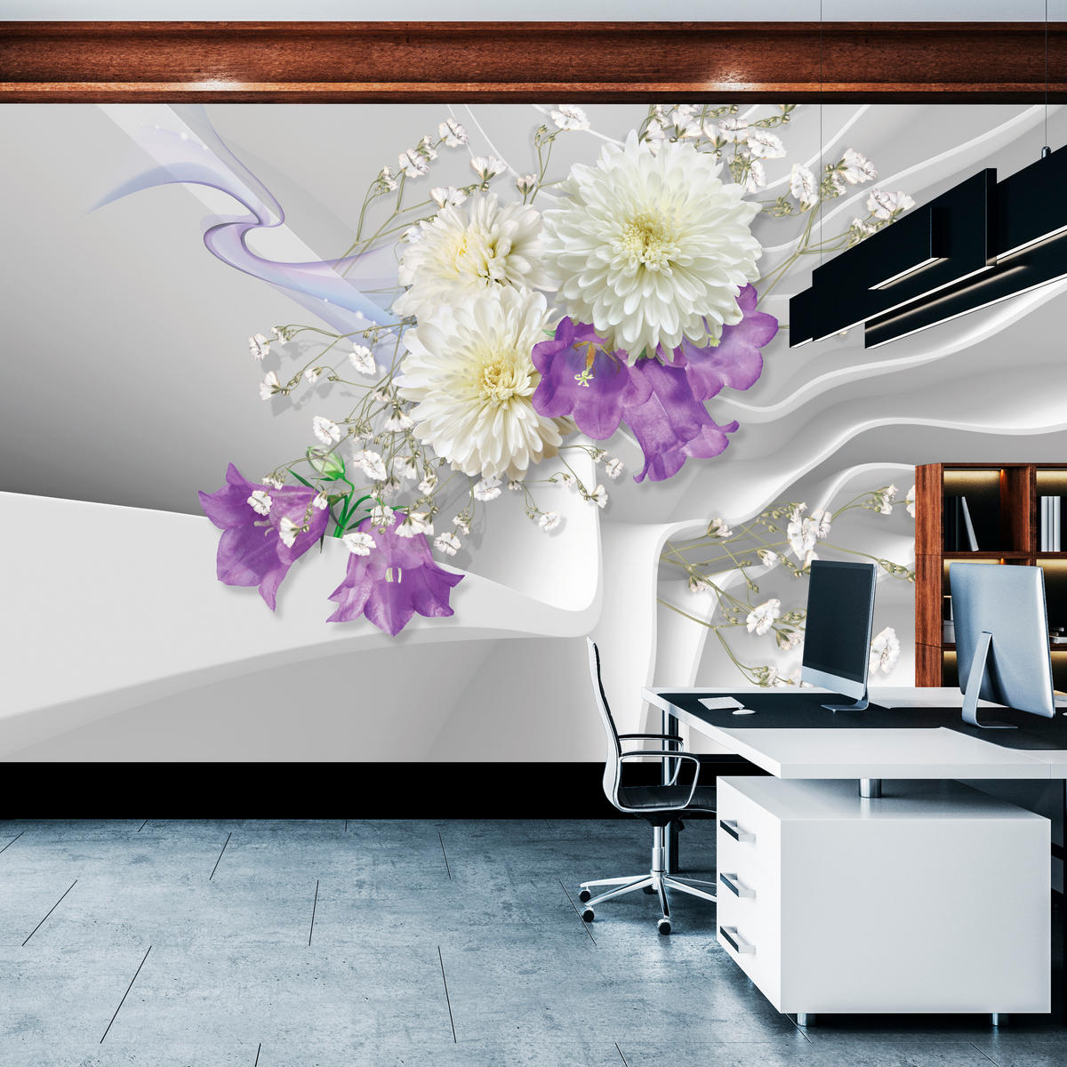 FOTOTAPETA Pre Obývaciu Izbu BLUMEN Abstraktné Vlnité Priestorové Pozadie 250 x 175 cm - sivá/biela, papier (250/175cm) - Muralo