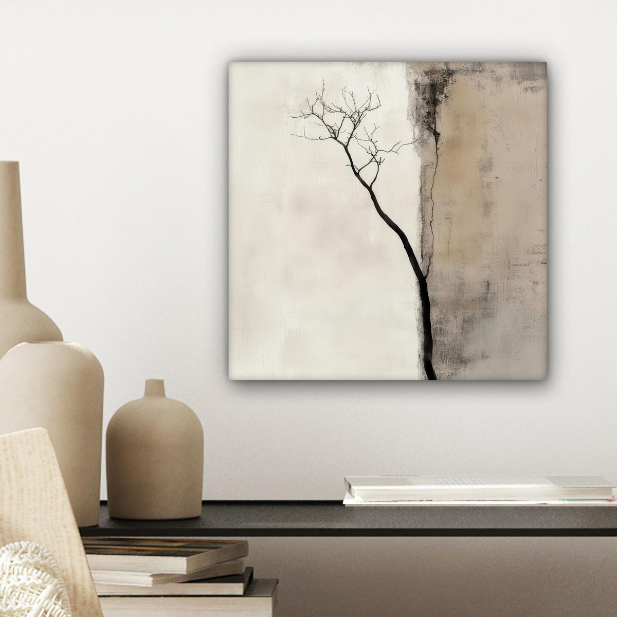 LEINWANDBILD Wabi sabi - Pflanze - Beige Deko Wohnzimmer 20x20 cm - Taupe, Textil (20/20cm) - MuchoWow