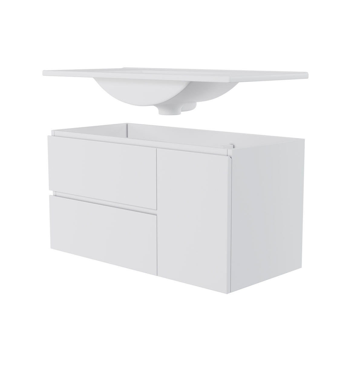WASCHTISCHUNTERSCHRANK 91x46.5x50.5 cm Weiß aus Keramik & Spanplatte mit Radarsensor-LED & 2 Schubladen - Weiß, Holzwerkstoff (91/50.5/46.5cm) - Modfu