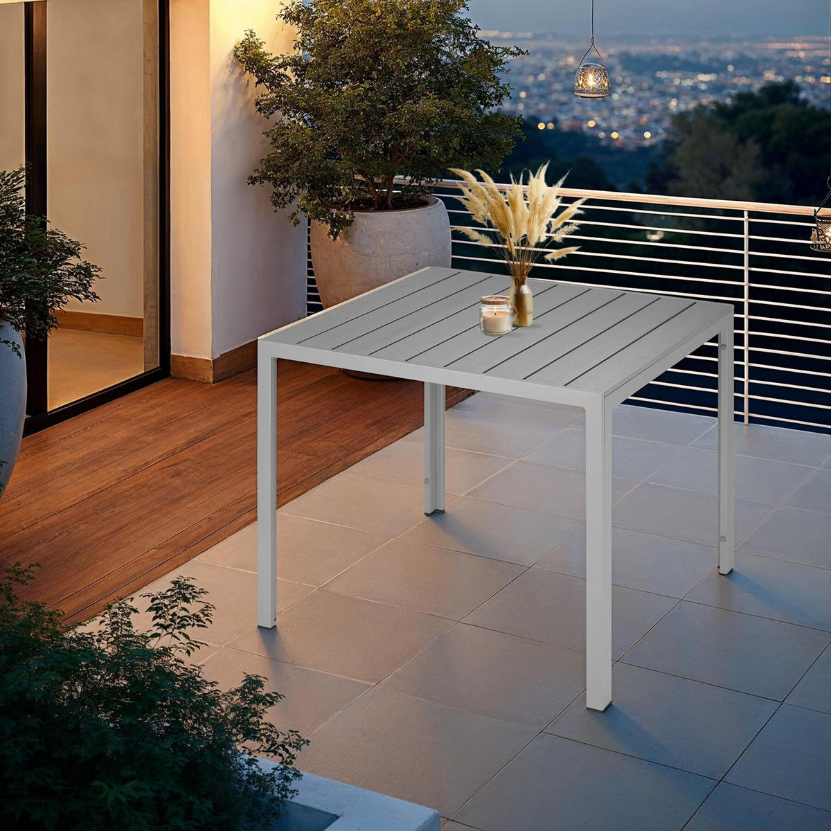 GARTENTISCH Maren,90 x 90 x 74,5 cm,silber - Silberfarben, Metall (90/90/74.5cm) - tectake