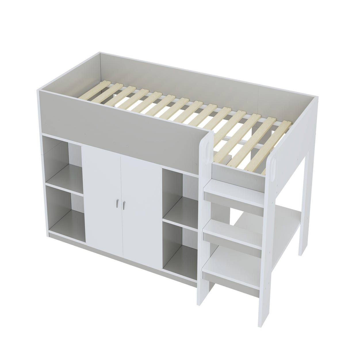 HOCHBETT 90/200 cm aus Holzwerkstoff mit Schrank und Regalen Grau/Weiß - Grau, Holz (90/200cm) - Modenvie