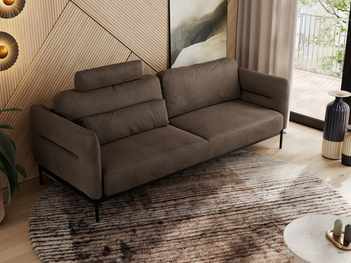 SOFA SALENTO Braun Velvet - Schwarz/Braun, Textil/Metall (221/82/101cm) - MKS