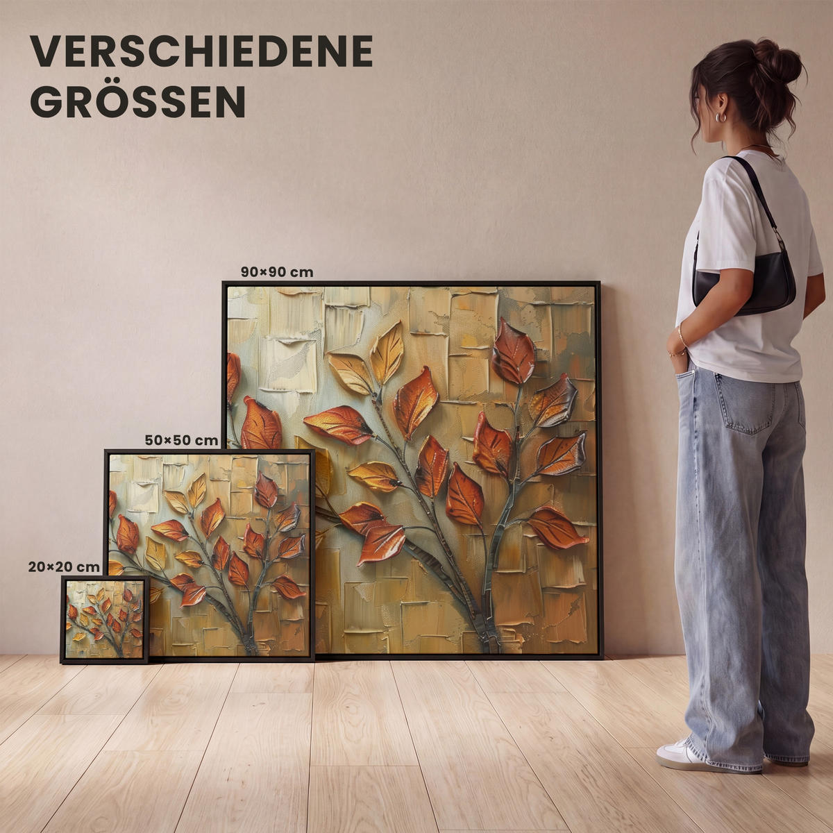 LEINWAND Bilder mit Rahmen - Baum - Abstrakt - Natur - Kunst - 50x50 - Goldfarben, Textil (50/50cm) - MuchoWow
