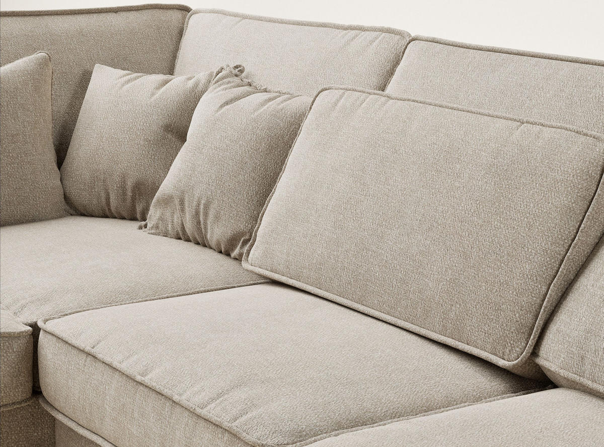 ECKSOFA Kirou Beige Chenille-Stoff - Links Seite - Beige/Schwarz, Holz/Holzwerkstoff (225/311cm) - Maison de Reve