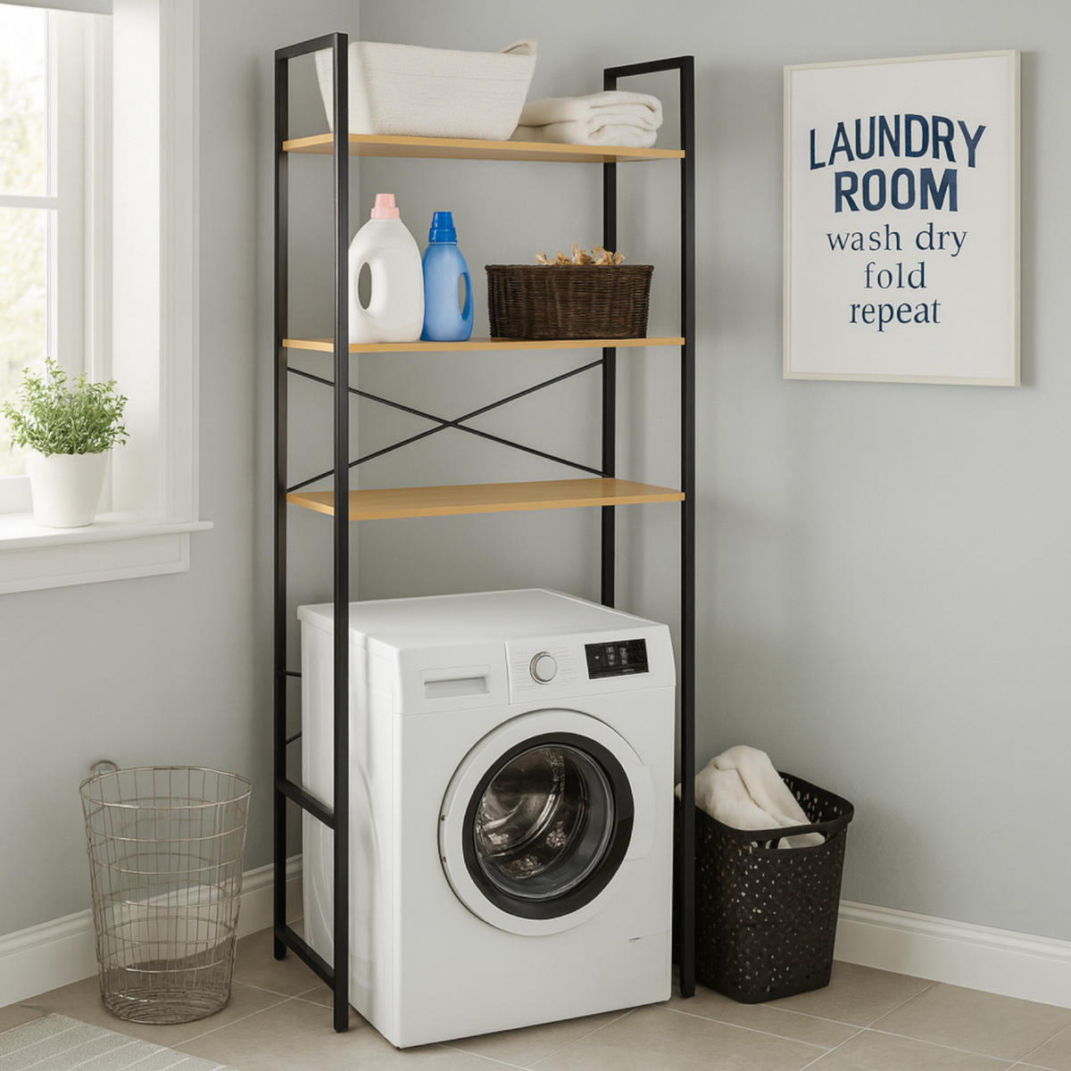 STANDREGAL Holzoptik Metall Eichefarben Schwarz für Waschmaschine 186×66×30 cm - Eichefarben/Schwarz, Holzwerkstoff/Metall (66/186/30cm) - Begryf