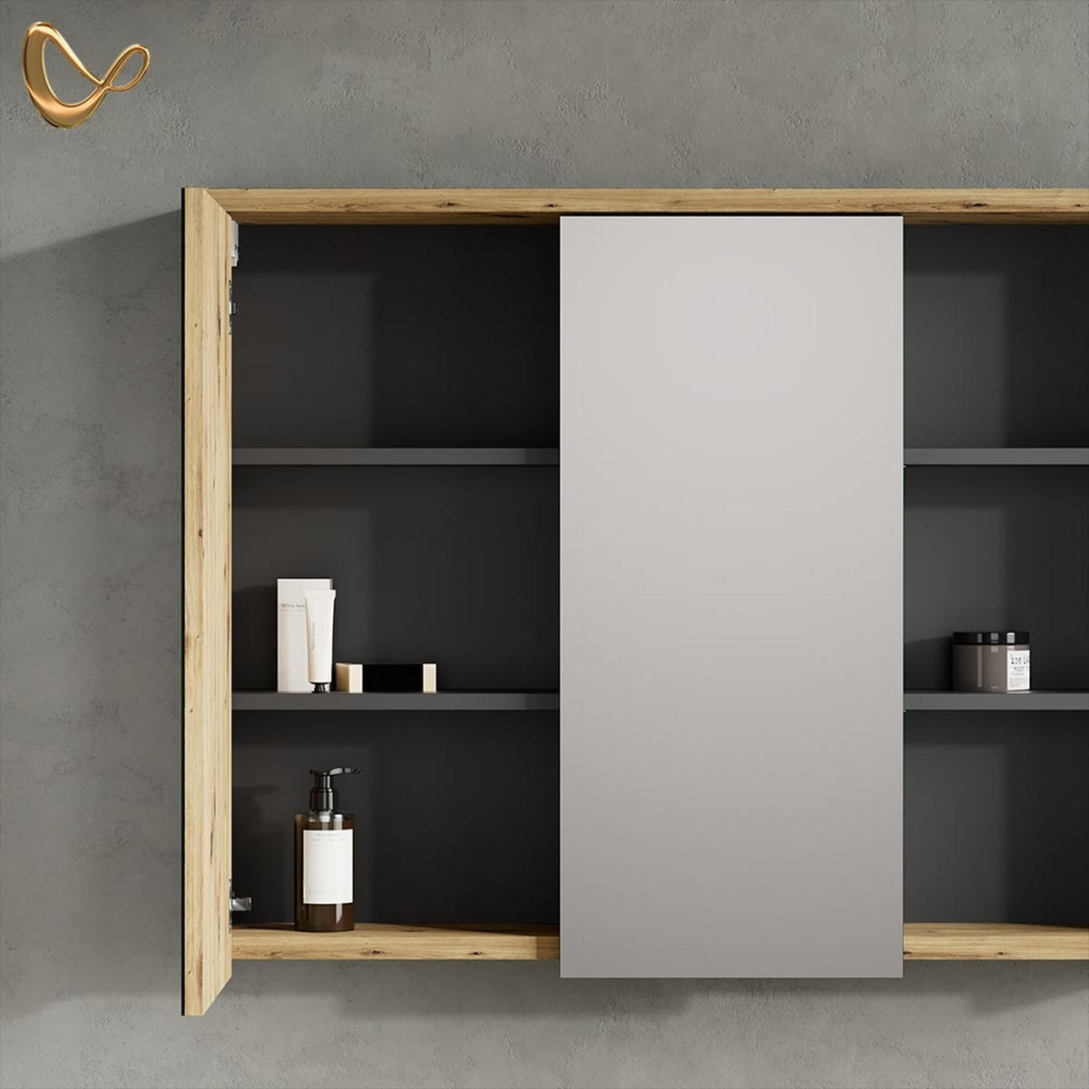 BADSPIEGELSCHRANK Vomano Eiche/Anthrazit 100 x 75 cm - Eichefarben/Anthrazit, Holzwerkstoff (100/75/18cm) - Livinity®