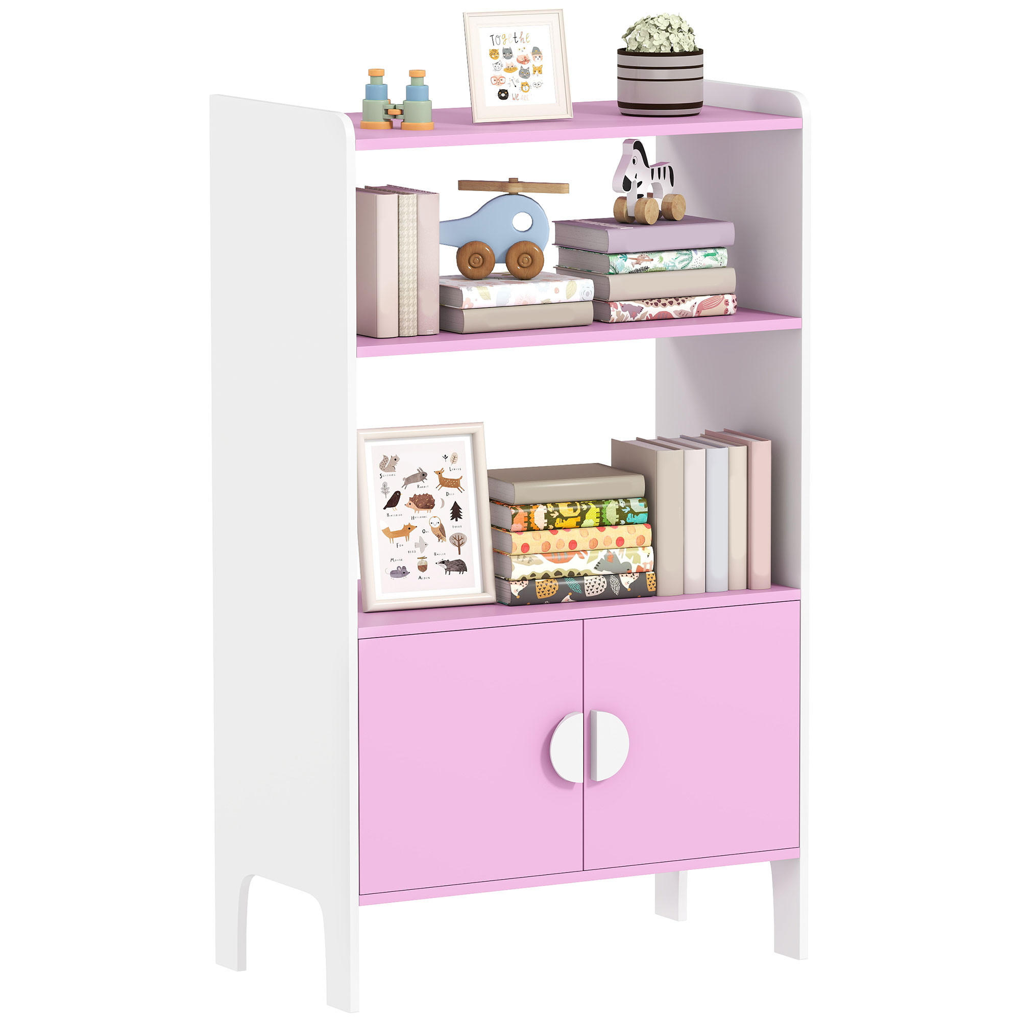 BÜCHERREGAL DE-09561 2 Regale & 2 Schränke Rosa - Pink, Holzwerkstoff (60/100/35cm) - ComfortXL