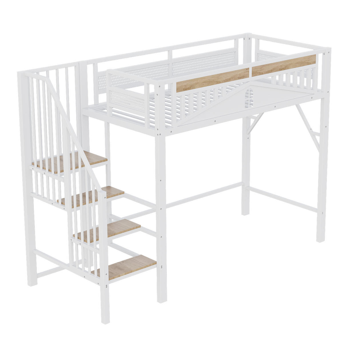 HOCHBETT 90/200 cm aus Metall und Holz mit Sicherheitsleiter und Stauraum Weiß - Weiß, Metall (90/200cm) - Modenvie