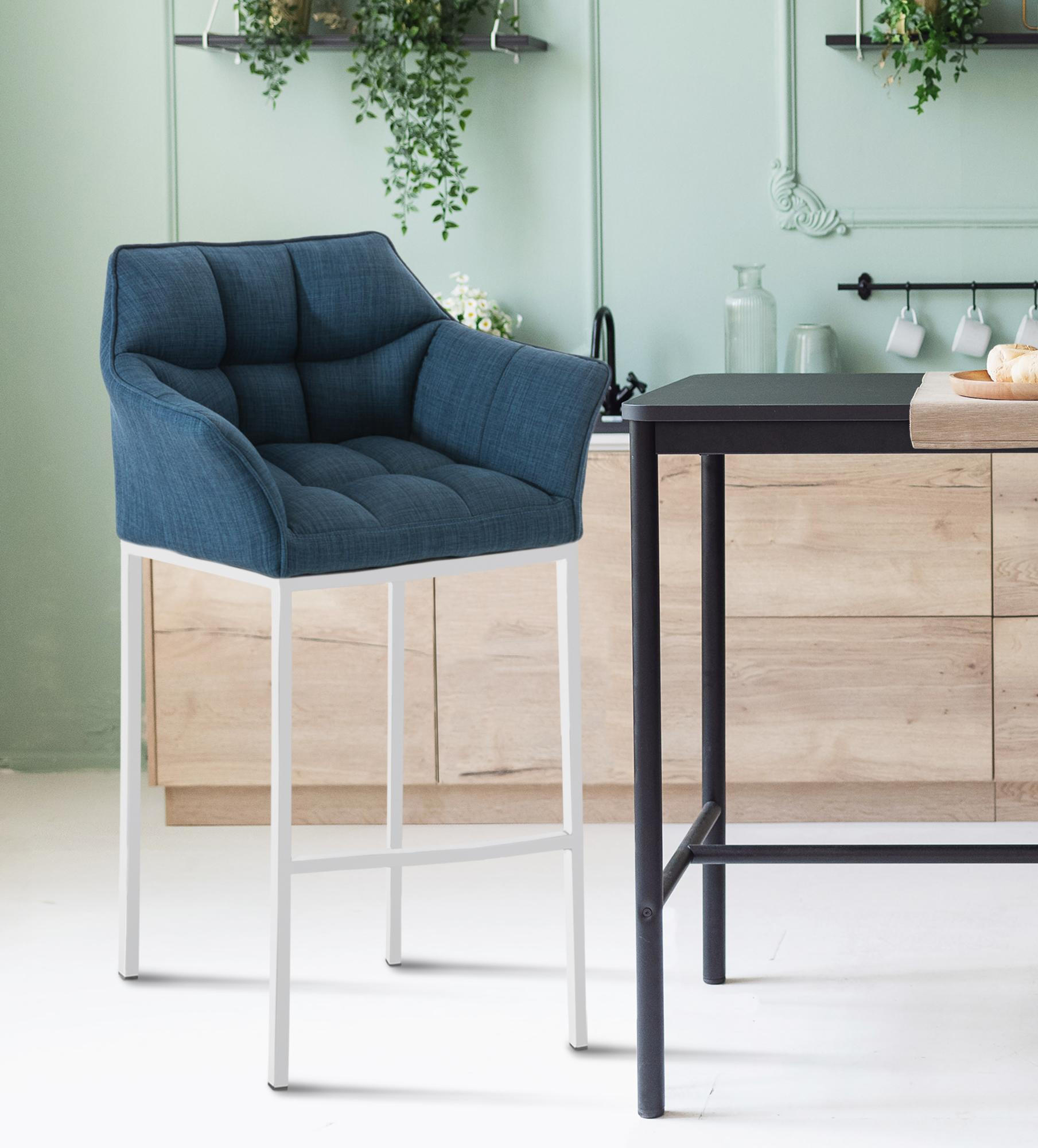 BARHOCKER Stoff Blau - Blau/Weiß, Textil/Metall (64/110/48cm) - CLP