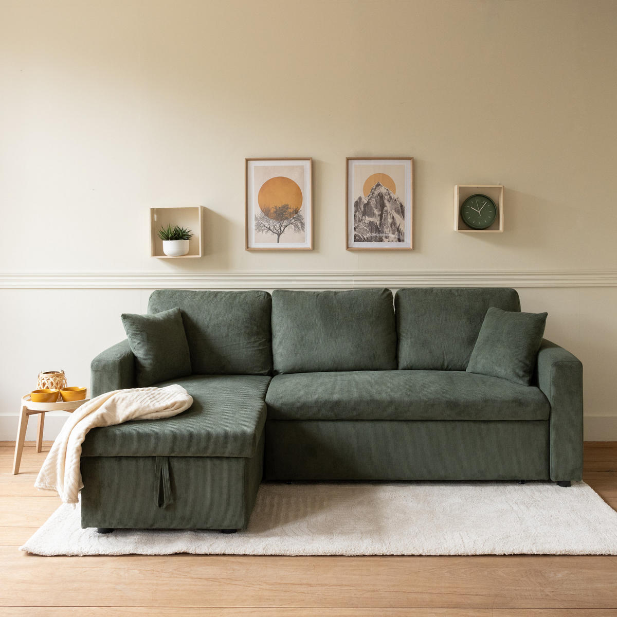 ECKSOFA CLARK Grün 3 Plätze - Grün, Textil (225/146cm) - Happy Garden