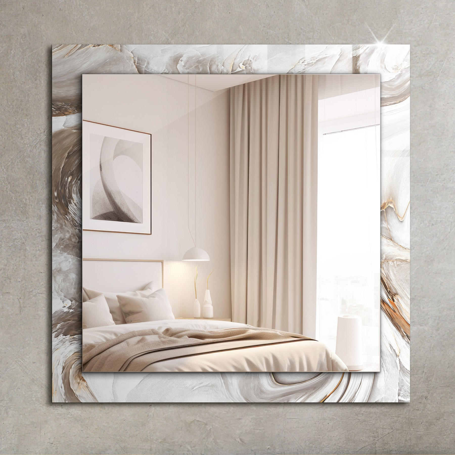 SPIEGEL 60 x 60 cm Rechteckig mit Aufdruck - Beige, Glas (60/60/0.4cm) - TULUP
