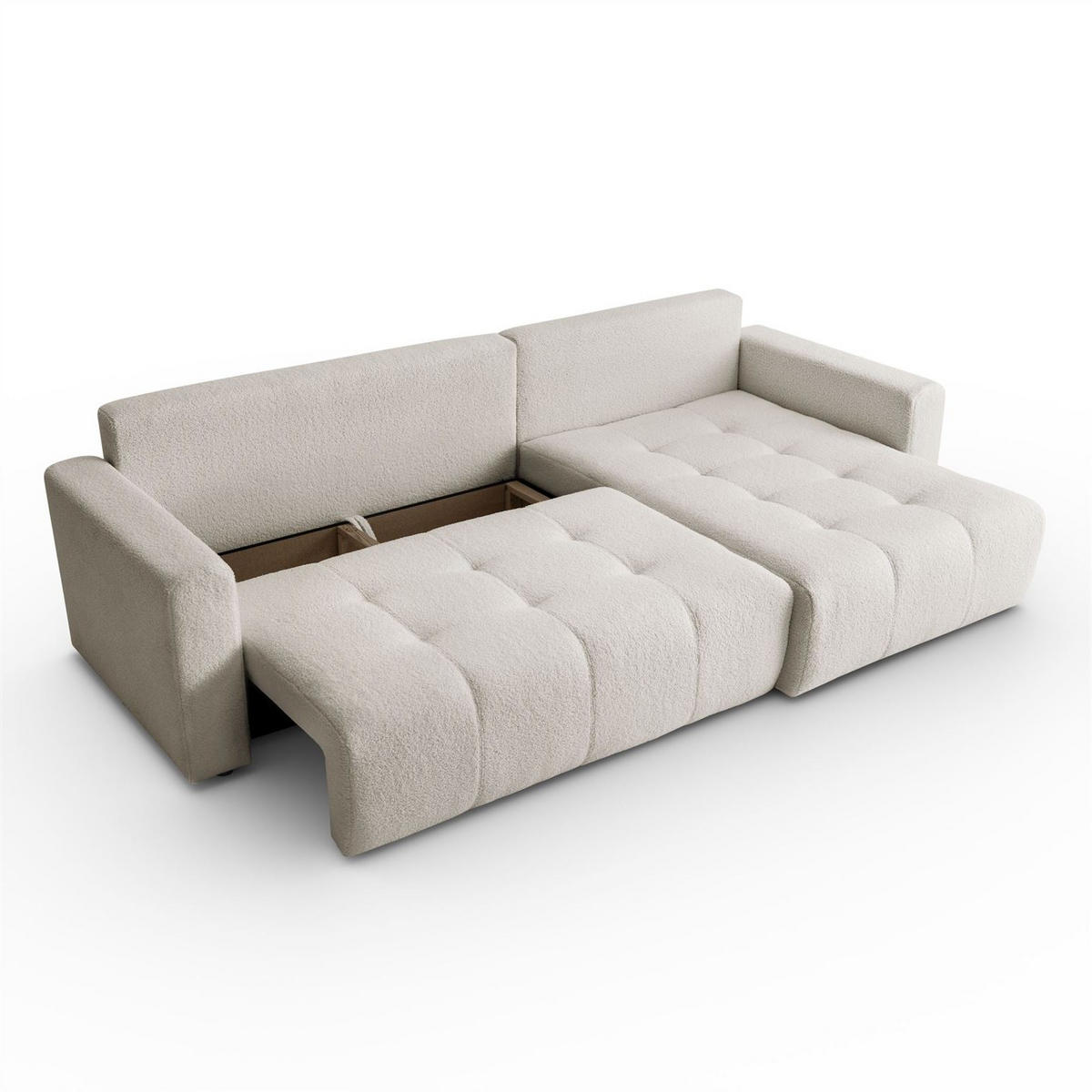 ECKSOFA VIENNA Stil Bettkasten und Funktionalität Bouclé Ecru Rechts - Ecru, Holz (261/143cm) - Kaiser Möbel