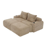 MODULARES 2-Sitzer Cordsofa mit 2 Hockern Getränkehalter und Seitentasche 200/174/80 cm Sandfarben - Sandfarben, Textil (174/80/200cm) - Redom