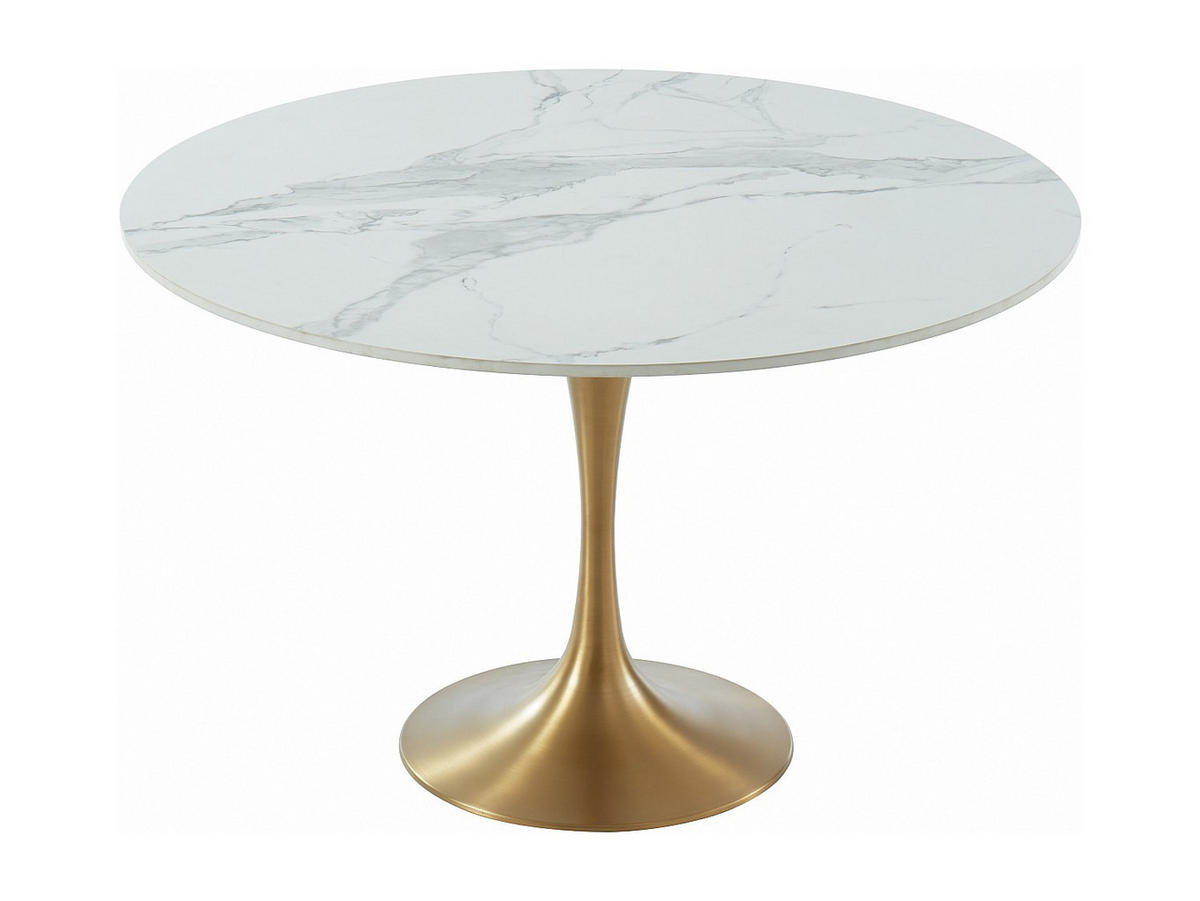 ESSTISCH rund - Marmor & Metall - Weiß & Goldfarben - NORAH - Weiß, Stein (120/120/73.5cm) - Vente-Unique