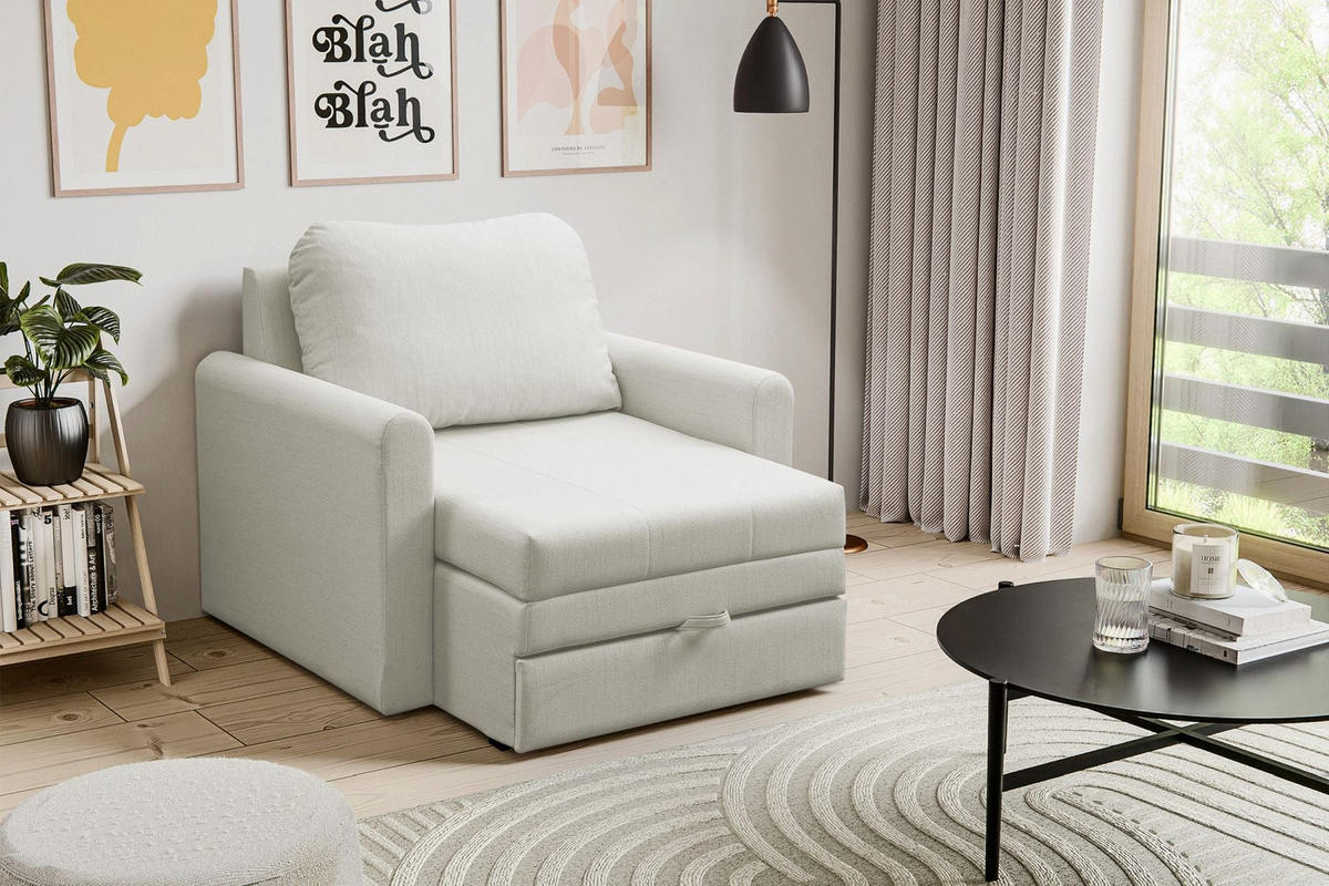 SCHLAFSESSEL Dejano Creme 75x196 cm - Creme/Schwarz, Holz/Textil (103/90/115cm) - Selsey