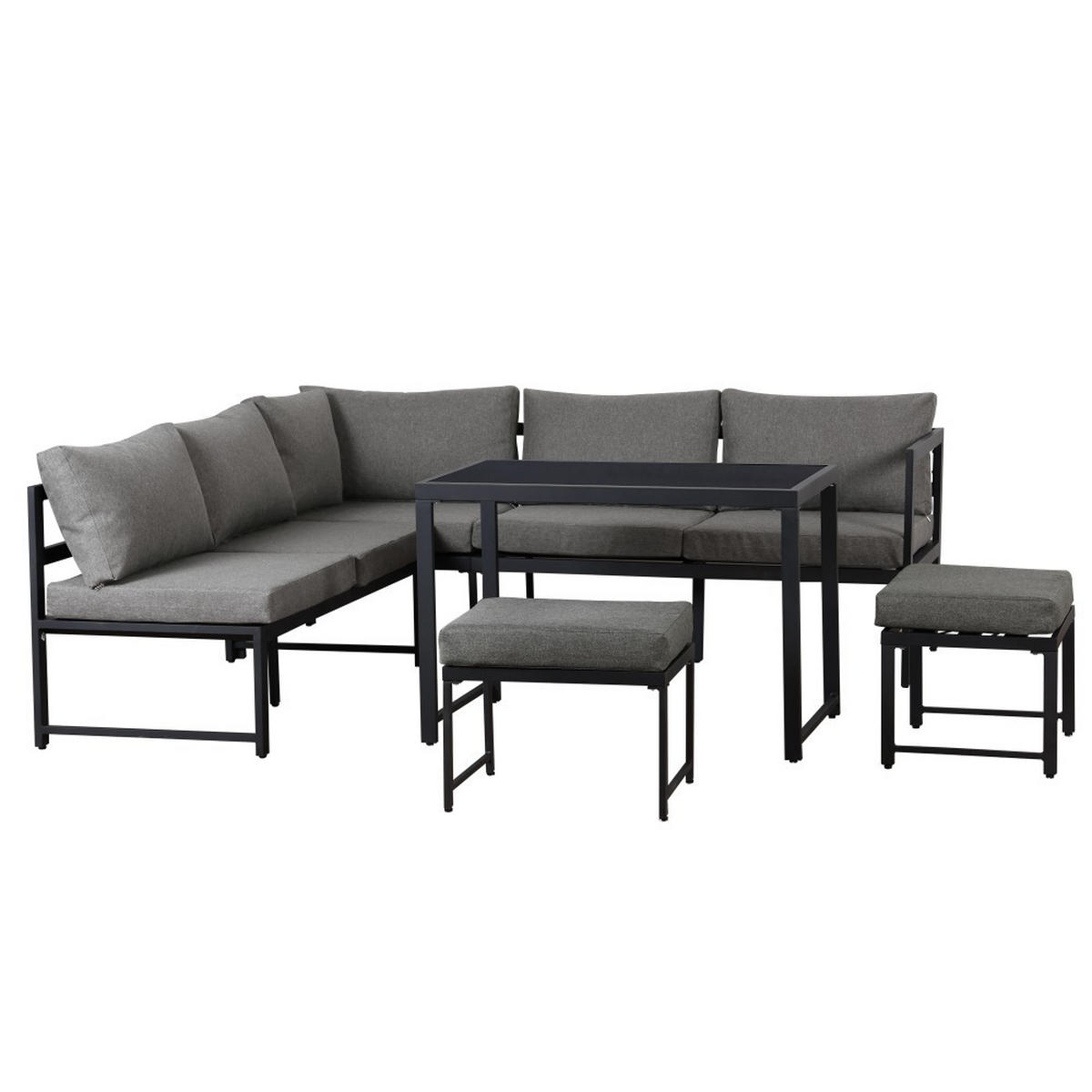 GARTENLOUNGE-SET mit Liegefunktion, Grau - Grau, Metall - KOMHTOM