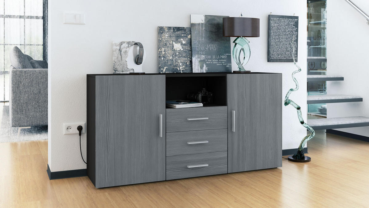 SIDEBOARD Skadu Front in Avola-Anthrazit - Anthrazit, Holzwerkstoff (138.5/71.5/35cm) - Vladon