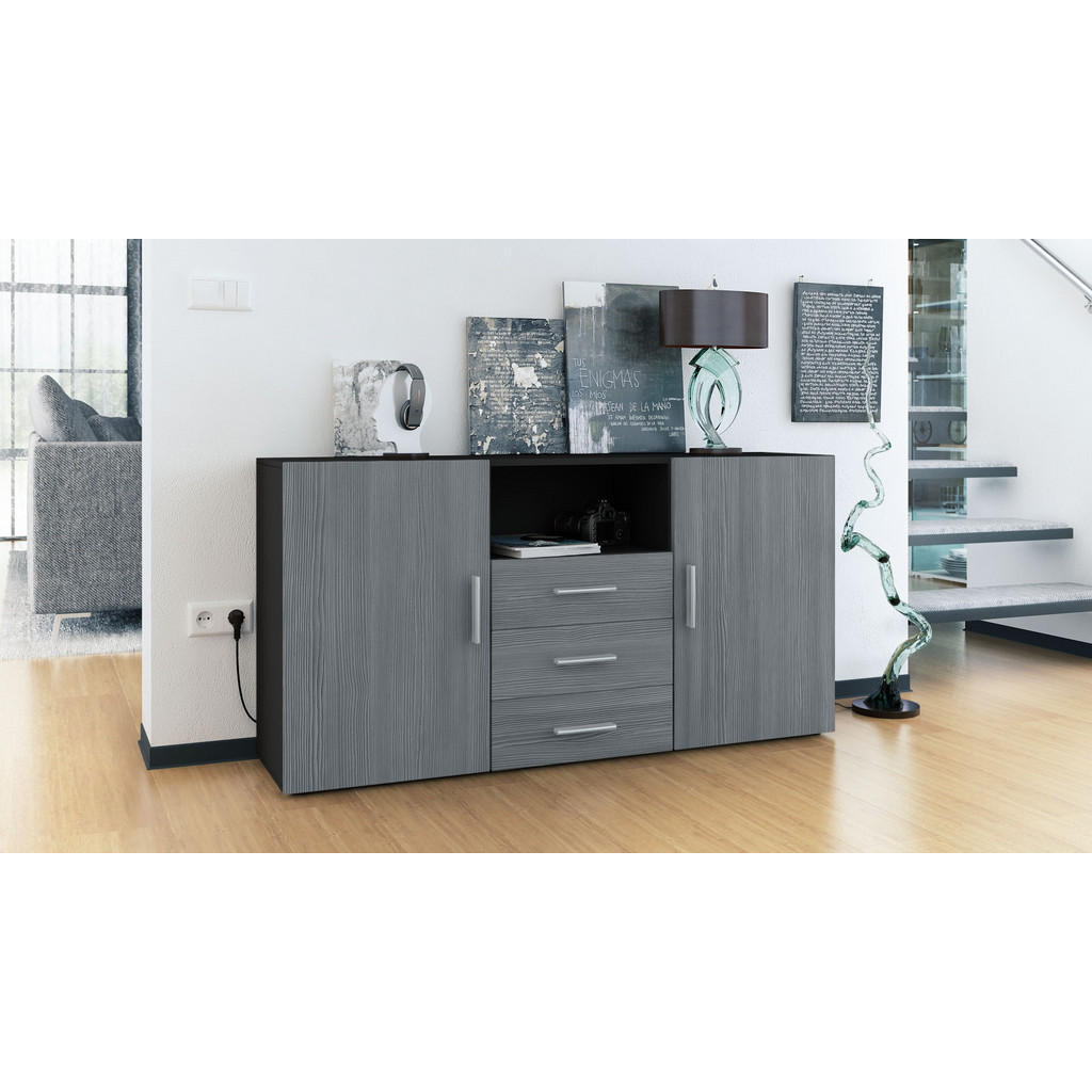 Thumbnail - Vladon Sideboard, Anthrazit, Holzwerkstoff, 138.5x71.5x35 cm, Wohnzimmer, Kommoden & Sideboards, Sideboards