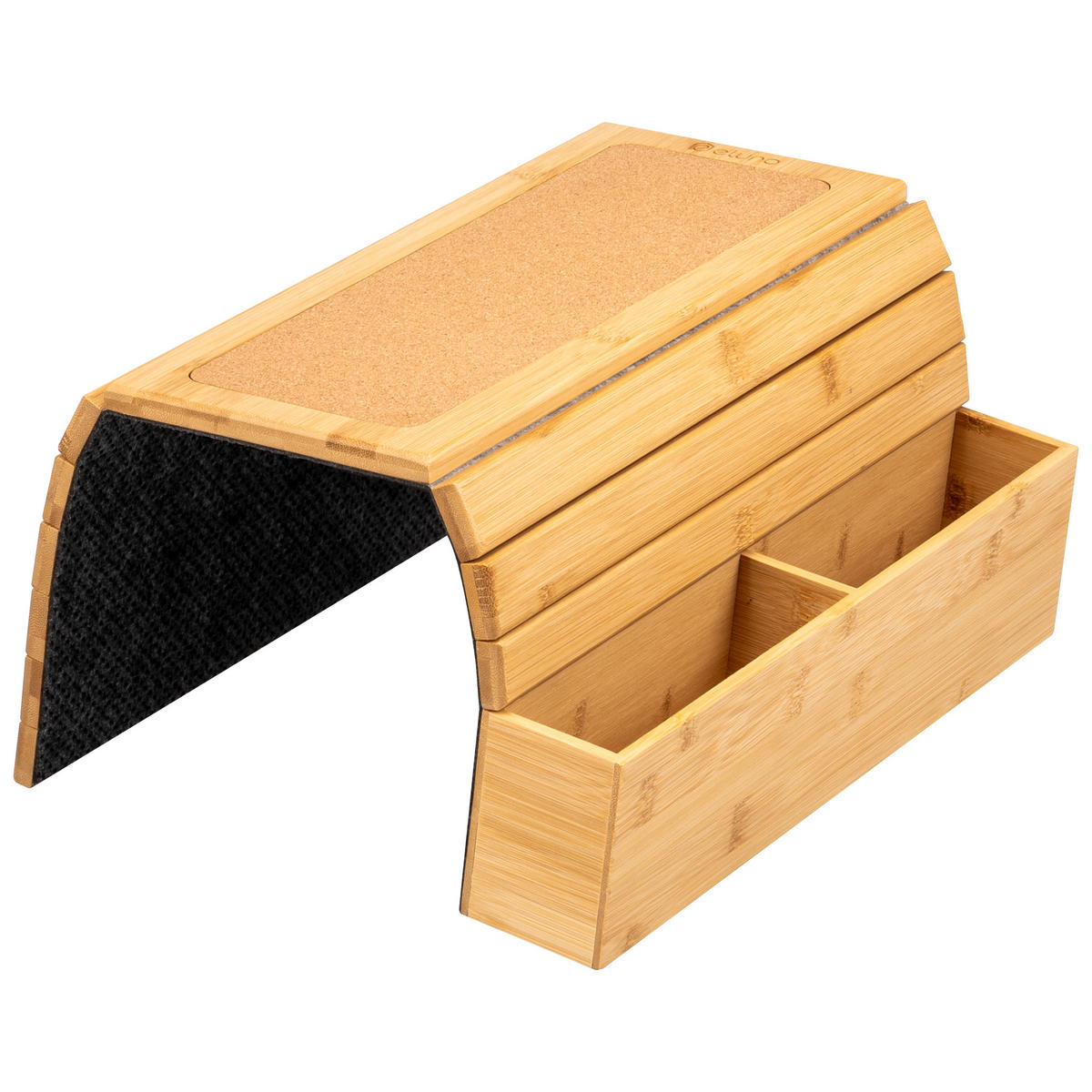 ARMLEHNEN-SOFATABLETT mit seitlichen Fächern, rutschfeste Korkablage, Bambus - Naturfarben, Naturmaterialien (47/6/34cm) - eluno