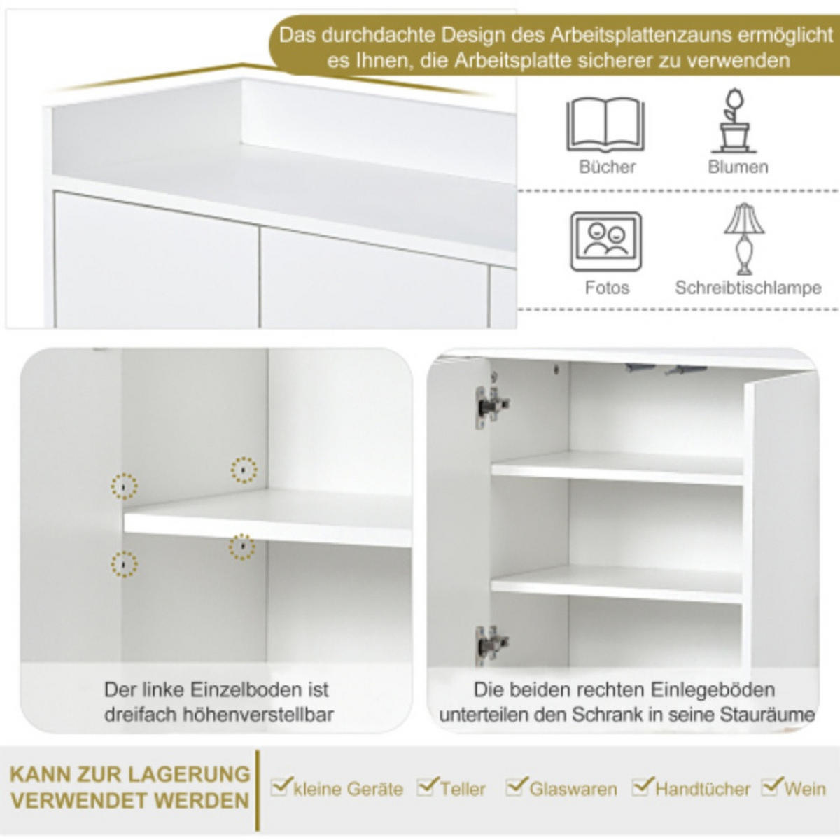 SIDEBOARD 120/30/80 cm weiß aus Holzwerkstoff mit 4 Türen - Weiß, Holzwerkstoff (120/80/30cm) - OKWISH
