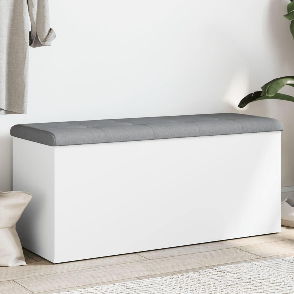 AUFBEWAHRUNGSBANK WEISS 102 X 42 X 45 CM HOLZWERKSTOFF - Weiß/Grau, Holz/Textil (42/45/102cm) - vidaXL