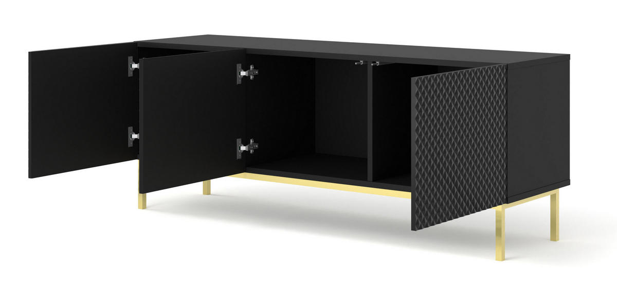 TV-LOWBOARD SCHWARZ - Goldfarben/Schwarz, Holzwerkstoff (150/58/42cm) - FURNLUX