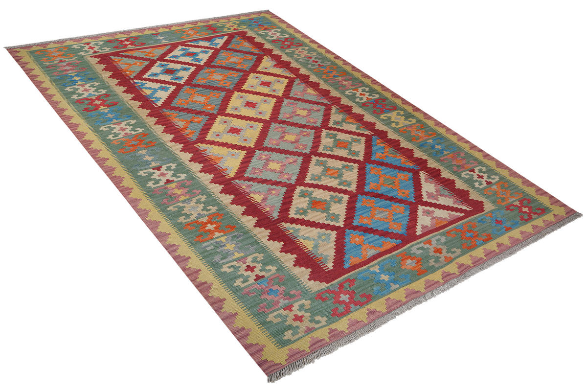 HANDWEBTEPPICH Kelim Gashgai Rot 251/183 cm Schurwolle - Rot, Textil (183/251cm) - Looma