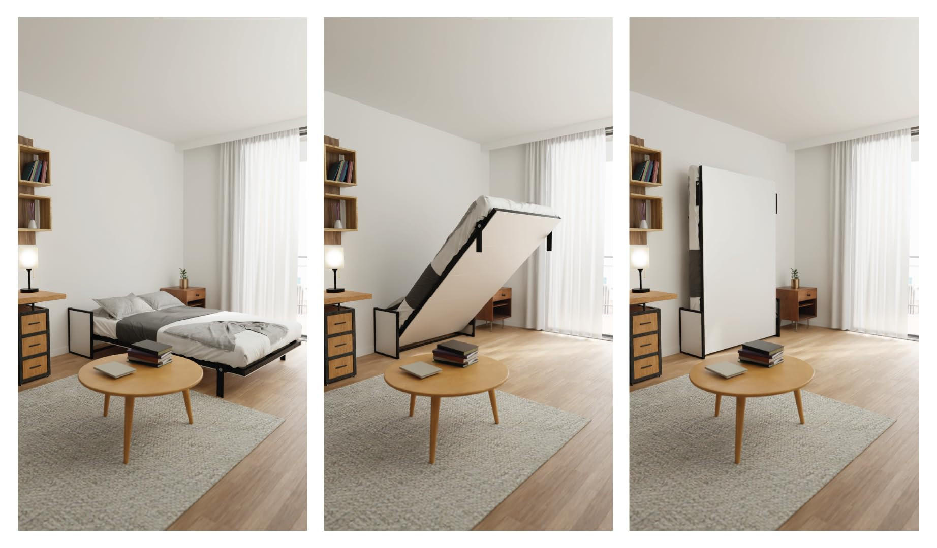 SCHRANKBETT Morphy Studio Modulares SizeFlex- und TypeFlex-System - 120x190, Vertikal - Schwarz, Metall (120/190cm) - WallBedKing