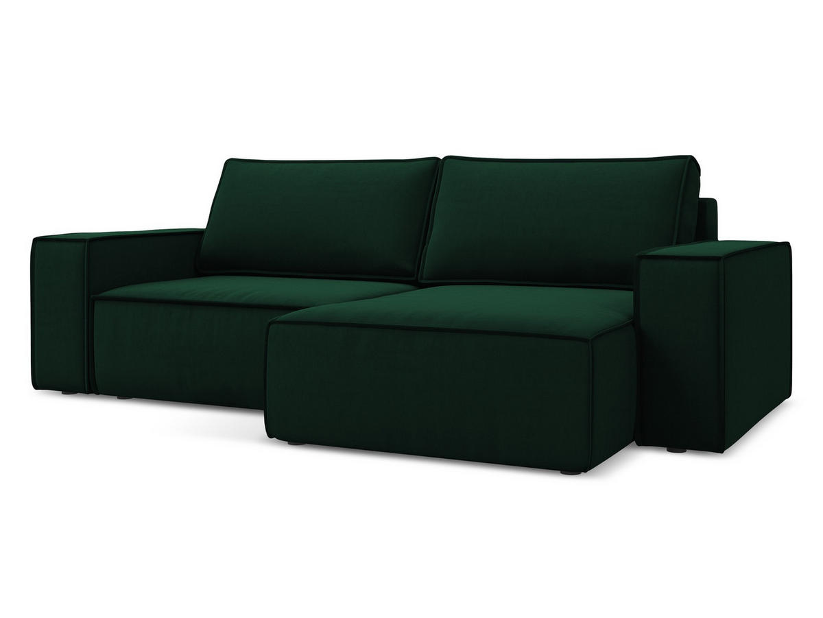 ECKSOFA mit Schlaffunktion Samt Stoff Grün - Dunkelgrün/Schwarz, Kunststoff/Textil (257/148cm) - Makamii
