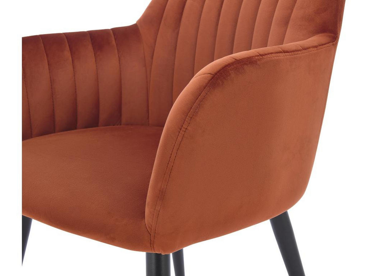 STUHL mit Armlehnen 2er-Set - Samt und schwarzes Metall - Terracotta - ELEANA - Braun, Textil (59/82/58cm) - Vente-Unique