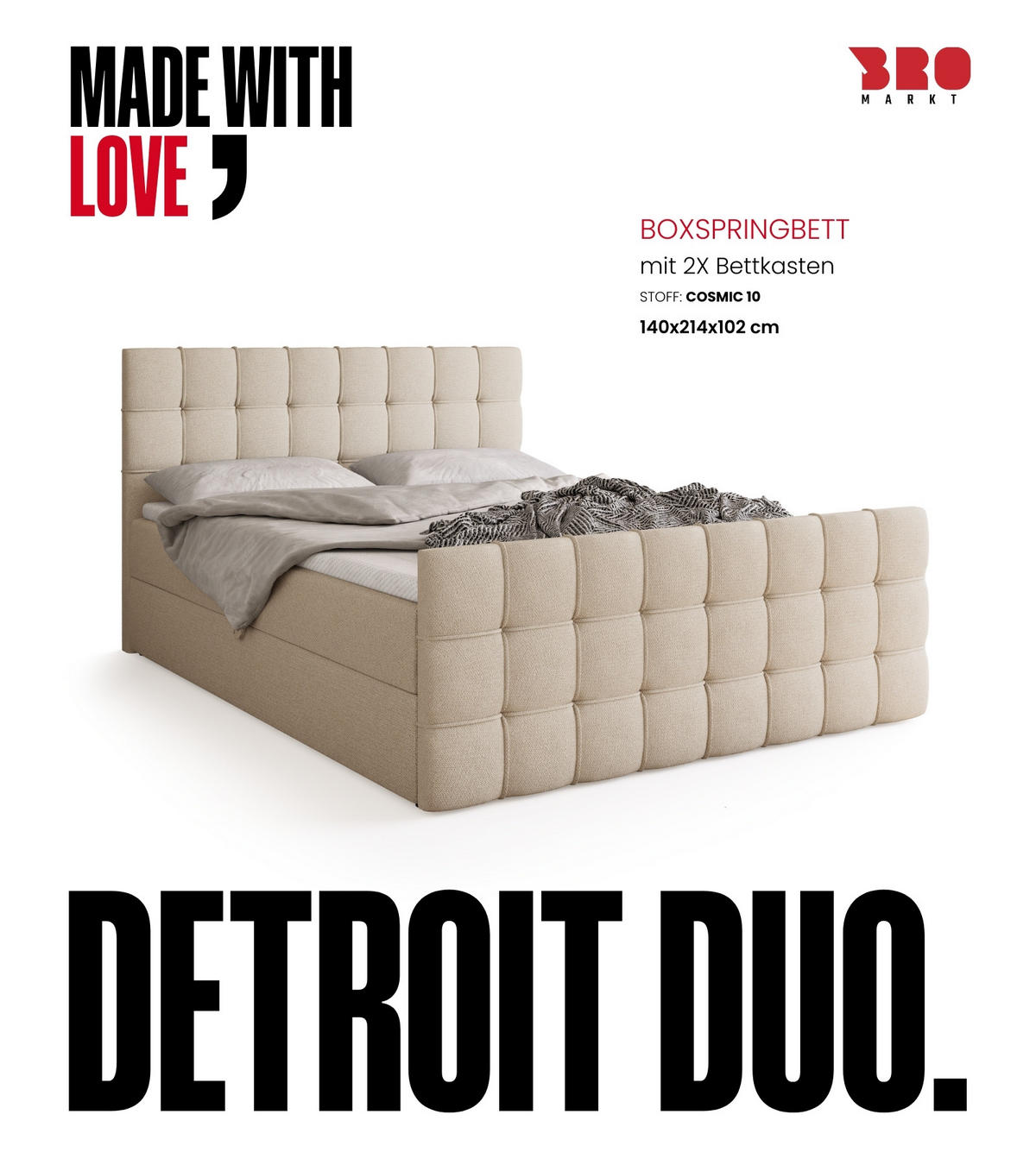 BOXBETT Detroit Duo mit Topper 140/200 Beige - Beige, Textil (140/200cm) - Bromarkt