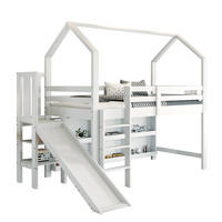 KINDEREINZELBETTEN aus Massivholz und MDF 90x200 cm in Weiß mit Rutsche & Stauraum - Weiß, Holzwerkstoff (90/200cm) - Modfu