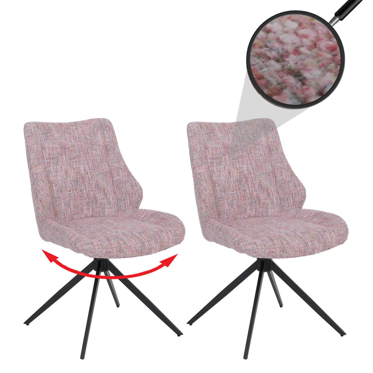 ESSZIMMERSTUHL Schwarz, Rosa 2er-Set - Schwarz/Rosa, Textil (55/88/63cm) - MCW