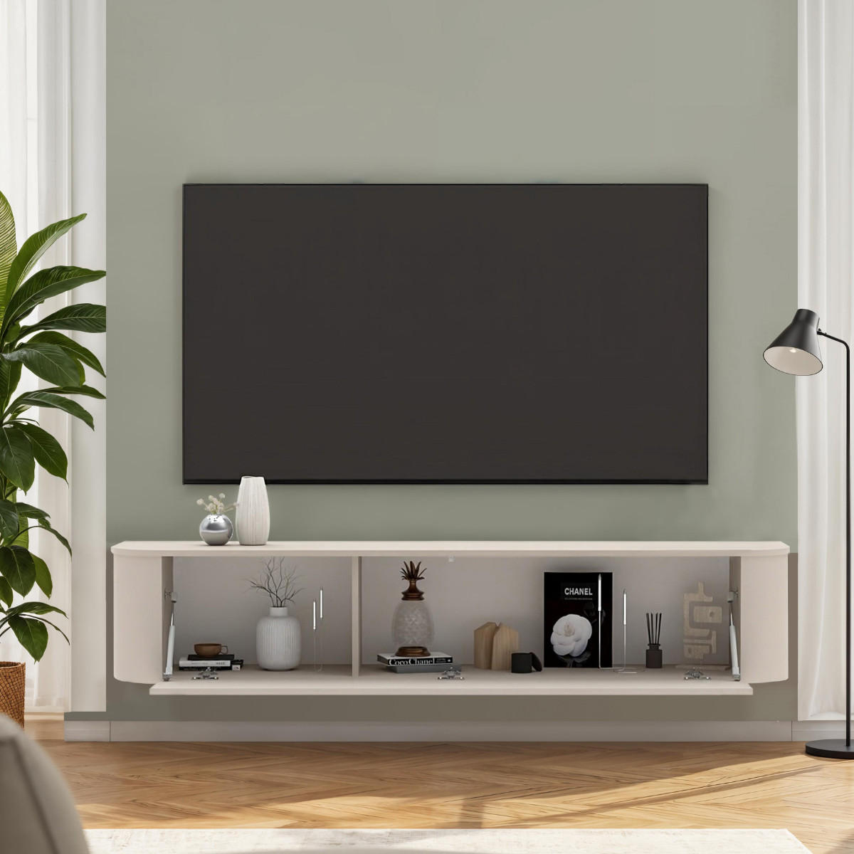 TV-MÖBEL wandhängendes Klappe Cashmere 180/37/33 cm - Beige, Holzwerkstoff (37/33/180cm) - Calicosy