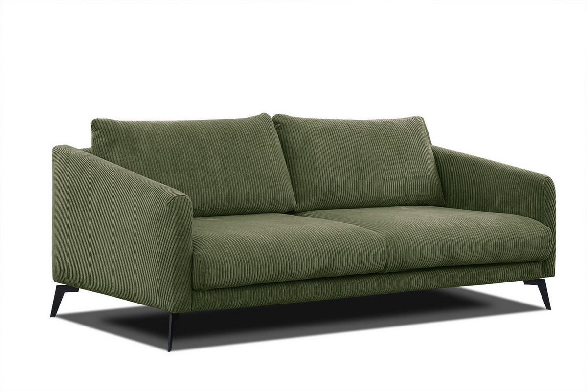 SOFA VILT 3-Sitzer, olivgrün - Schwarz/Olivgrün, Holzwerkstoff/Kunststoff (202/89/94cm) - Courtois Laville