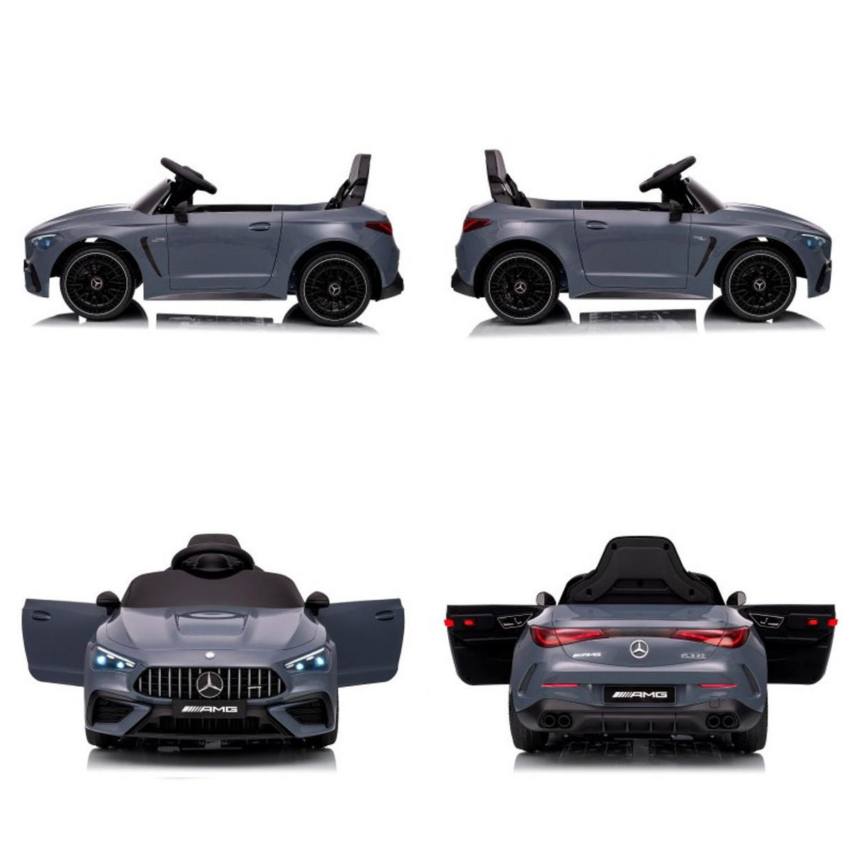 KINDER ELEKTROAUTO Mercedes AMG CLE 53 grau Stoßdämpfer, LED-Leuchten, Fernbedienung, Gurt, 2 Türen, Softstart - Grau, Kunststoff (99/55/43cm) - Chipolino