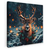 LEINWANDBILD Hirsch - Weihnachten - Winter - Schnee - Weihnachtskranz Wandbild Wohnzimmer 50x50 cm - Dunkelbraun, Textil (50/50cm) - MuchoWow
