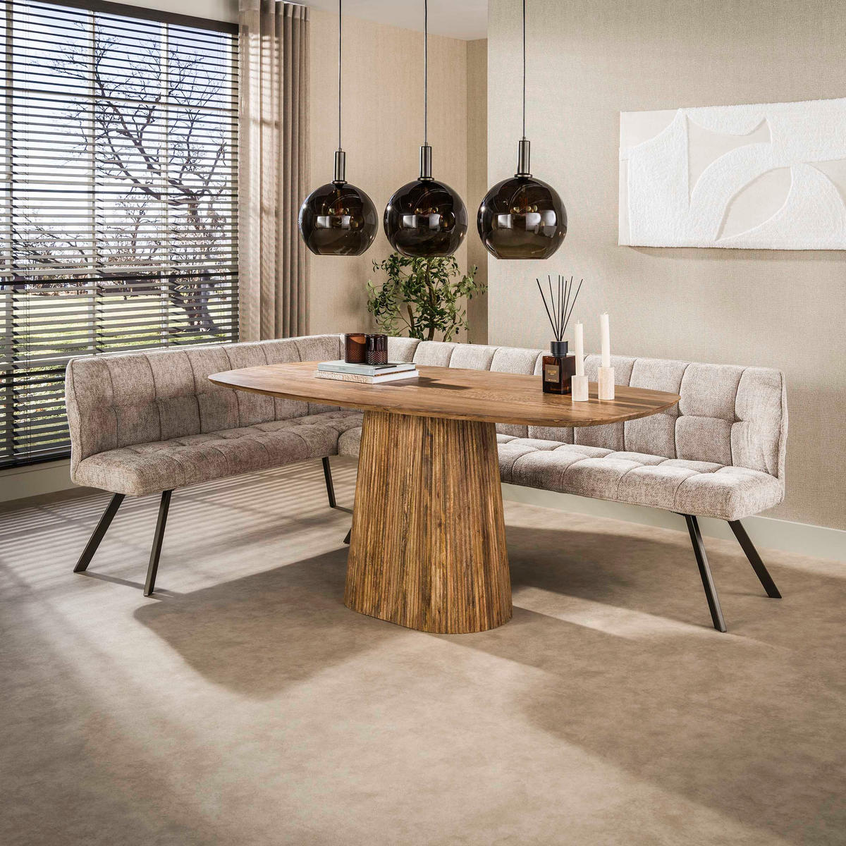 EETKAMERBANKEN Raster Beige 150/230/81 cm - Beige, Textil (230/81/150cm) - Hoyz Collection